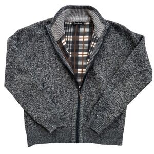 Yeokou Full Zip Cardigan Sweater Womens M Gray Cashmere Wool Fleece Plaid Jacket